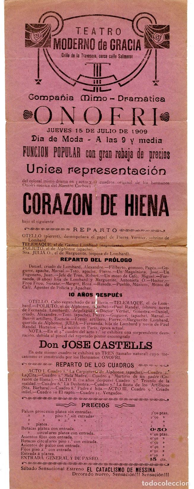 Cat&aacute;logos de m&uacute;sica: Programa de M&uacute;sica / Onofri 1909 Compa&ntilde;ia Mimo - Gracia