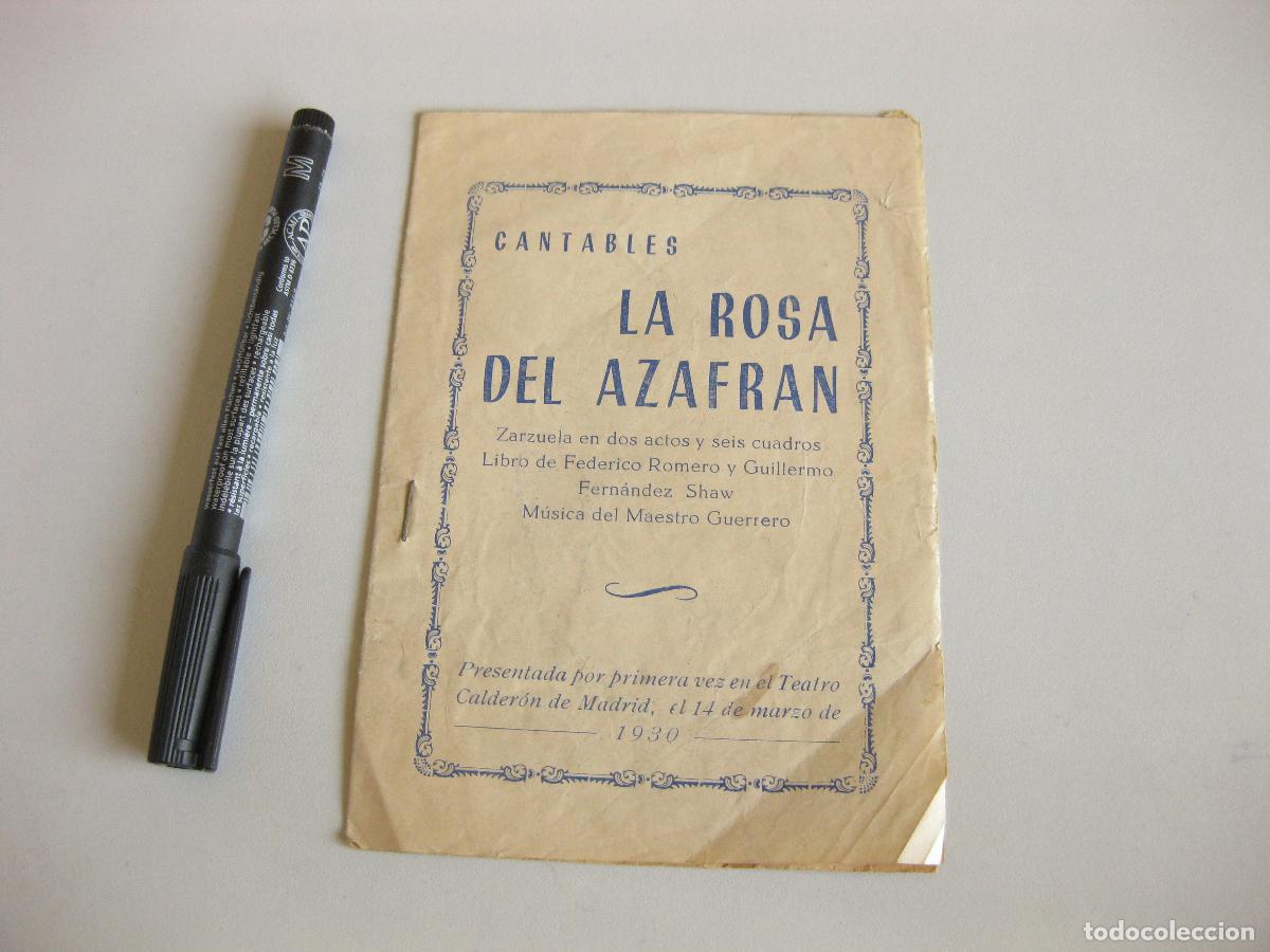 Cat&aacute;logos de m&uacute;sica: CANTABLES LA ROSA DEL AZAFRAN. ZARZUELA EN DOS ACTOS. IMPRENTA FEDERICO S&Aacute;ENZ. 1965