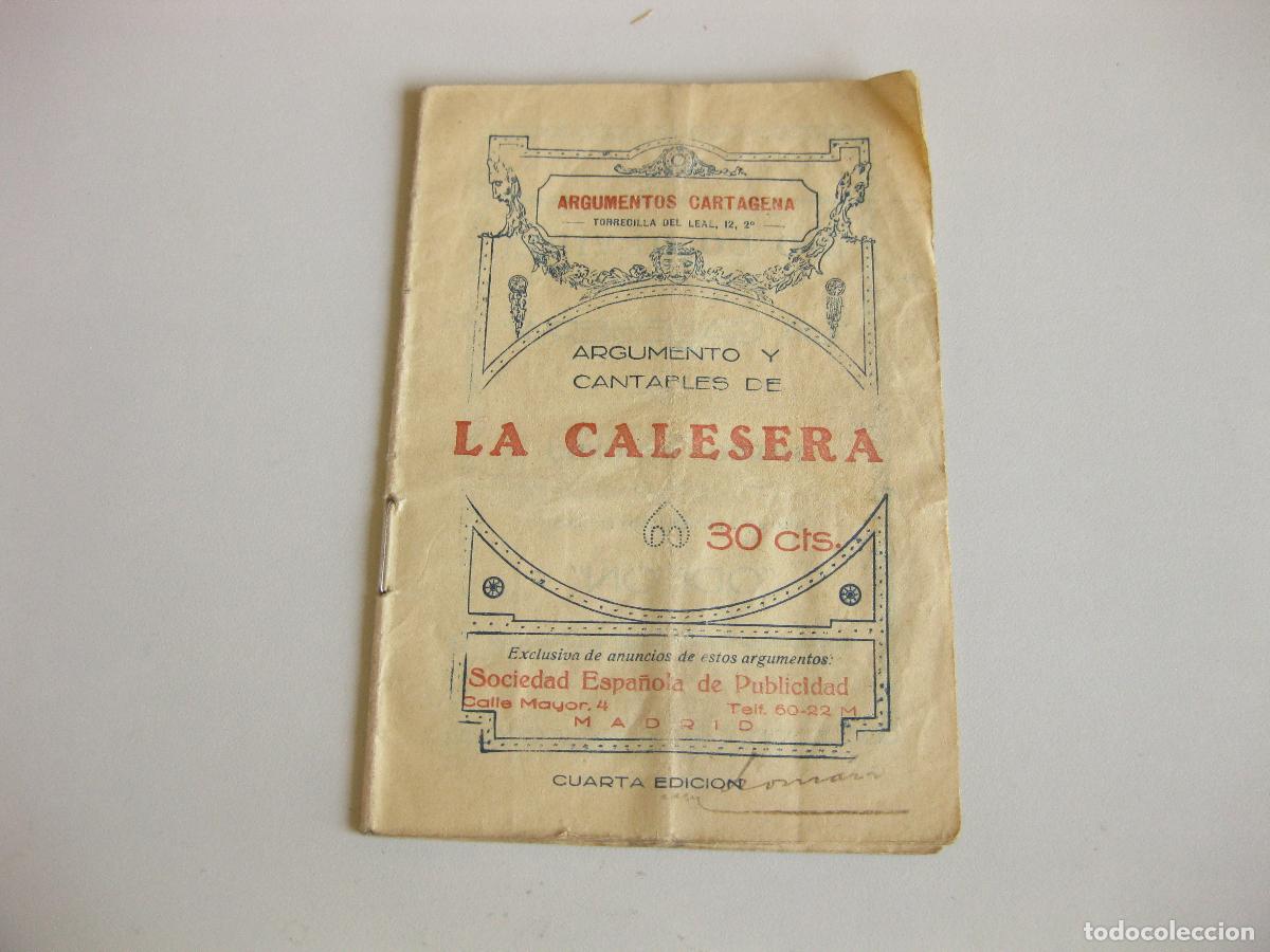 Cat&aacute;logos de m&uacute;sica: ARGUMENTO Y CANTABLES DE LA CALESERA. ARGUMENTOS CARTAGENA.