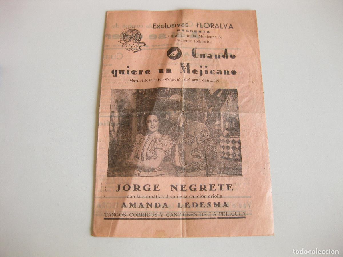 Cat&aacute;logos de m&uacute;sica: CANCIONERO DE EXCLUSIVAS FLORALVA. DE LA PEL&Iacute;CULA CUANDO QUIERE UN MEJICANO. JORGE NEGRETE Y AMANDA
