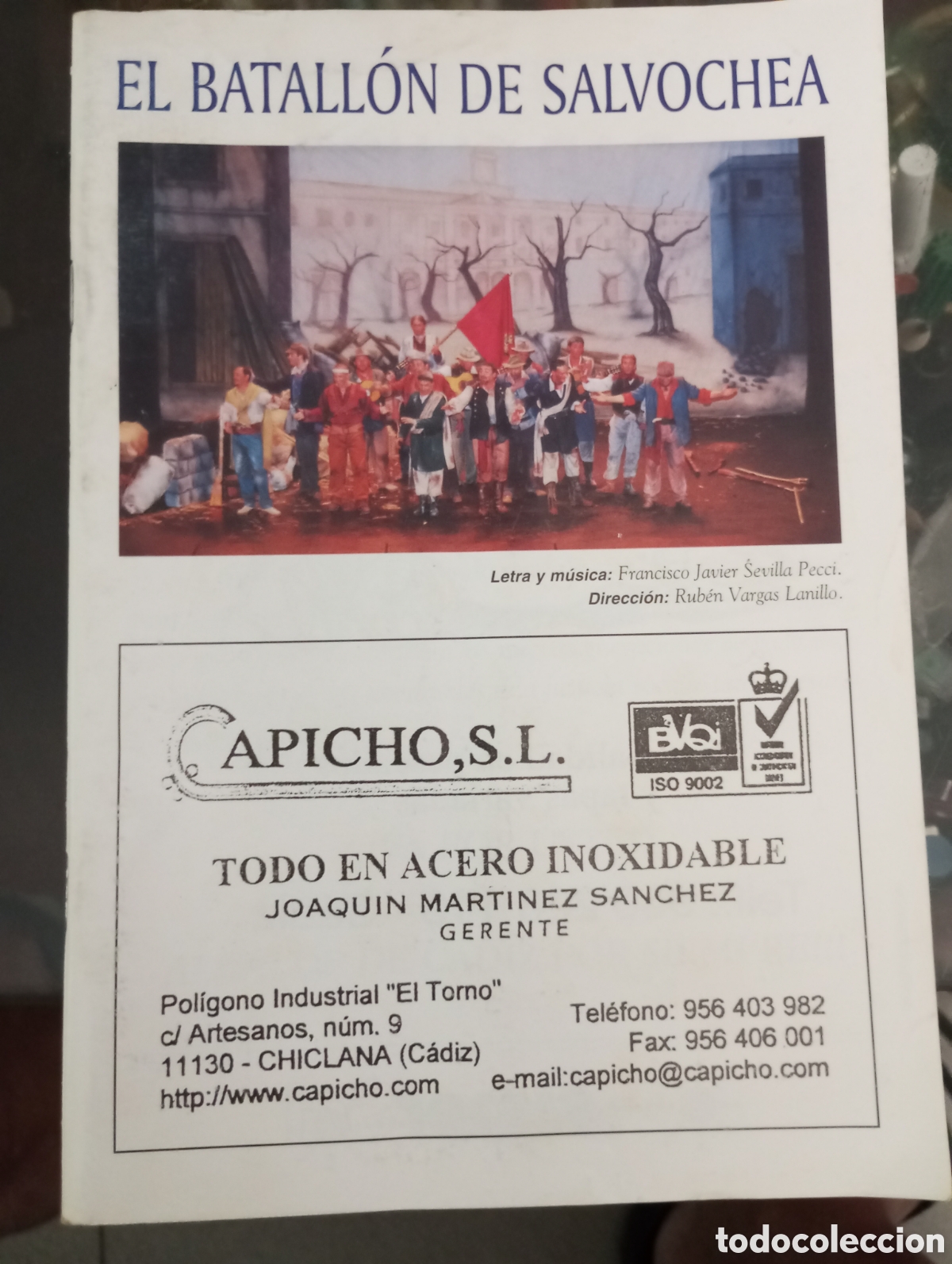 Cat&aacute;logos de m&uacute;sica: Carnaval de C&aacute;diz libreto comparsa el batallon de salvochea 2004