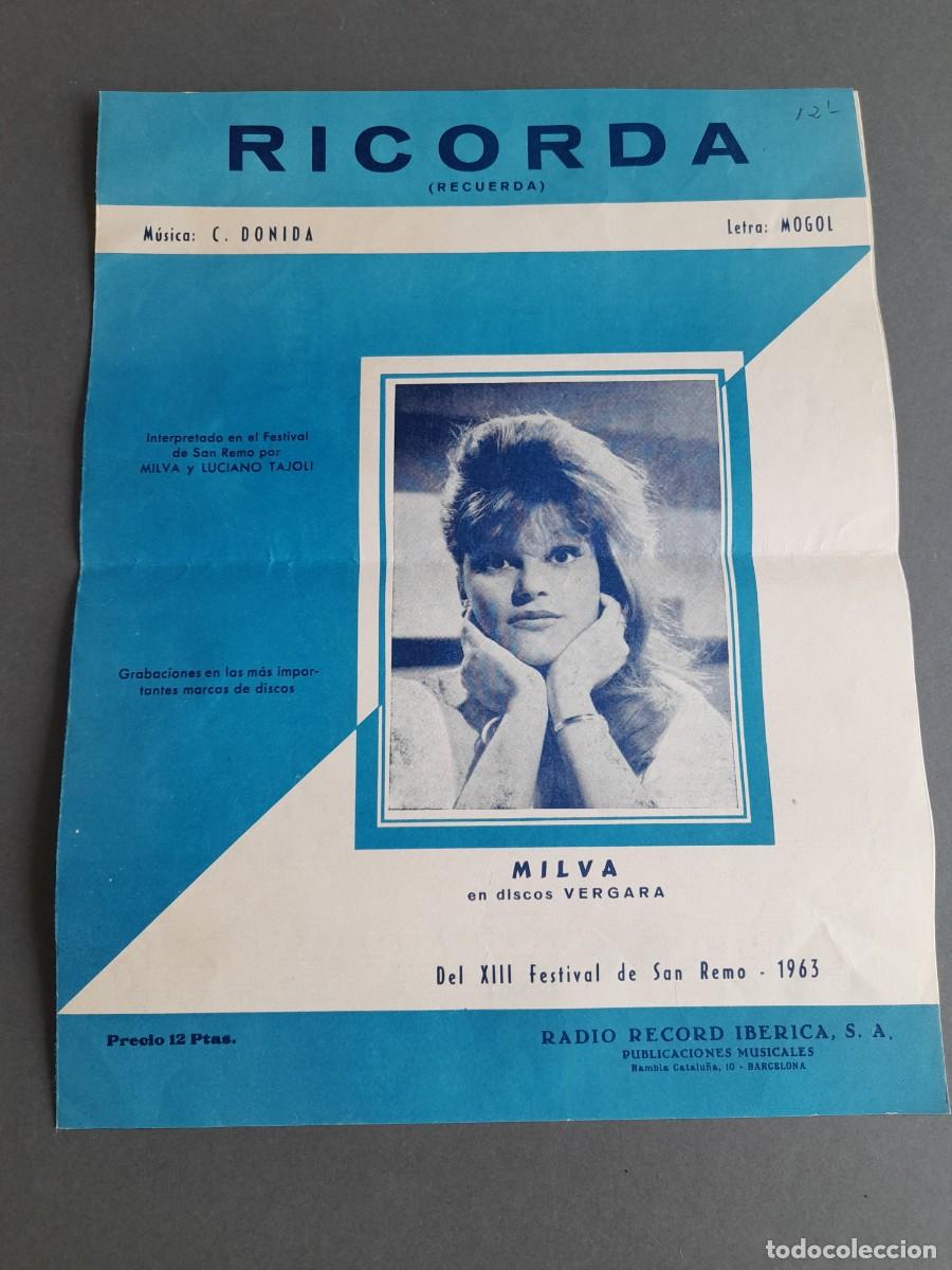 Cat&aacute;logos de m&uacute;sica: Cancionero festival san remo 1963, milva , ricorda, radio record ib&eacute;rica s.a.