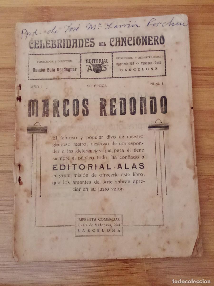 Cat&aacute;logos de m&uacute;sica: Cancionero Biografia Marcos Redondo (1942) Fotos Editorial Alas