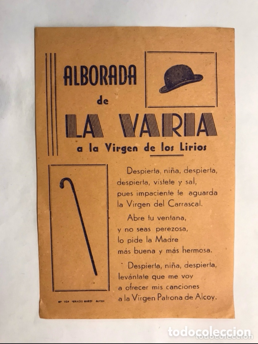 Cat&aacute;logos de m&uacute;sica: HOJILLA MUSICAL.. ALCOY (Alicante) Hoja suelta. ALBORADA, de La Var&iacute;a. A la Virgen de los Lirios