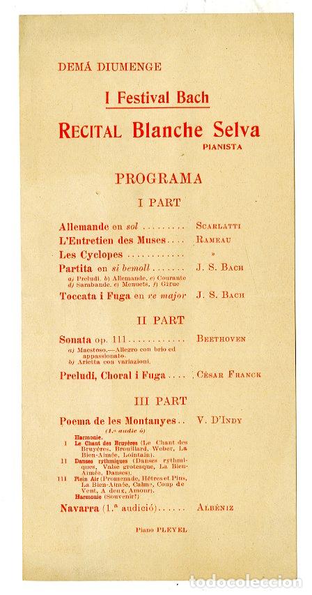 Cat&aacute;logos de m&uacute;sica: Programa de M&uacute;sica / I Festival Bach / Blanche Selva - I Festival Bach