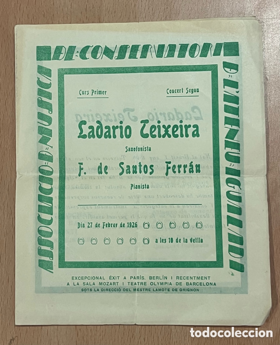 Cat&aacute;logos de m&uacute;sica: ASSOCIACIO MUSICA DE CONSERVATORI DE L'ATENEU IGUALADI - LADARIO TEXEIRA - FEBRER 1926