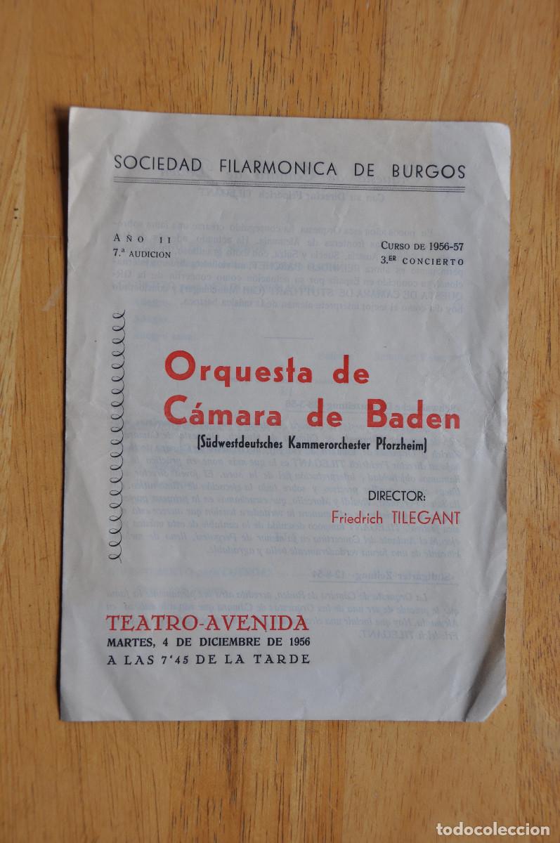 Cat&aacute;logos de m&uacute;sica: PROGRAMA DEL CONCIERTO DE LA ORQUESTA DE C&Aacute;MARA DE BADEN EN EL TEATRO AVENIDA DE BURGOS (1956)