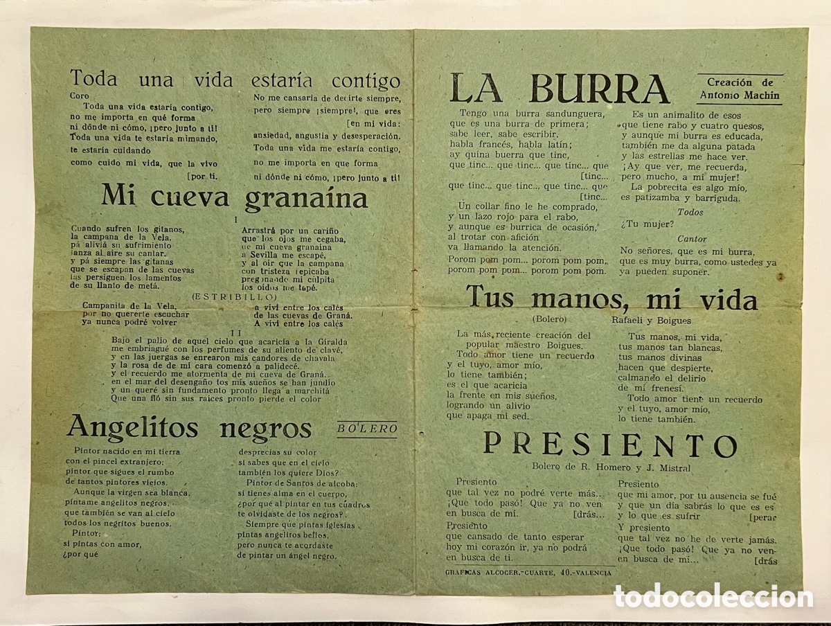 Cat&aacute;logos de m&uacute;sica: Hojilla Musical. Angelitos Negros, Dec&iacute;a mi abuela. Amar y Vivir. Samba, Fox-Bolero, (h.1945?)