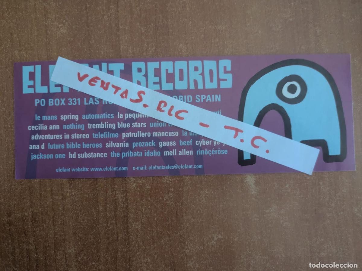 Cat&aacute;logos de m&uacute;sica: Pegatina Elefant Records. A&ntilde;os 90. Lemans. Spring. Peque&ntilde;a Suiza. Cecilia Ann. Telefilme. Silvania.
