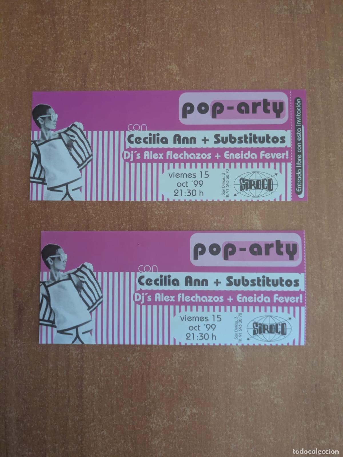 Cat&aacute;logos de m&uacute;sica: Dos Entradas concierto Cecilia Ann + Subtitutos. Alex Flechazos. Eneida Fever. Sala Siroco. A&ntilde;o 1999