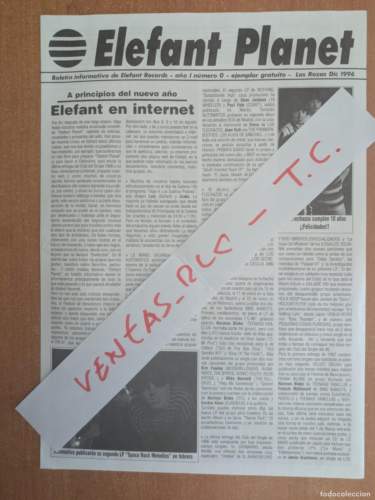 Cat&aacute;logos de m&uacute;sica: Bolet&iacute;n informativo Elefant Planet. N&ordm; 0. Diciembre 1996. Elefant en internet. Primer bolet&iacute;n.