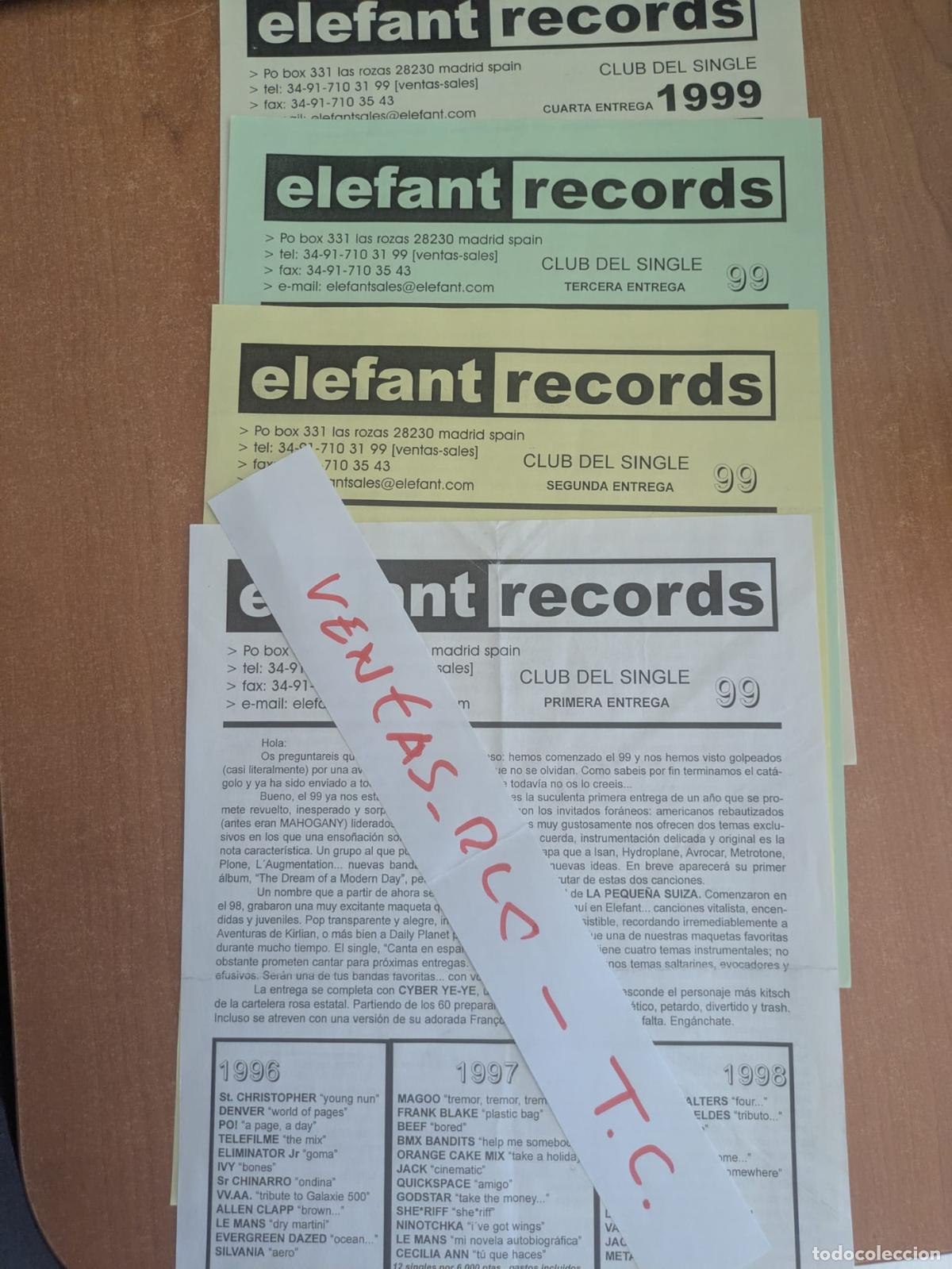 Cat&aacute;logos de m&uacute;sica: Circulares Club del Single Elefant. A&ntilde;o 1999. Mohagonny, Cyber Ye-Ye, Peque&ntilde;a Suiza Brian, etc
