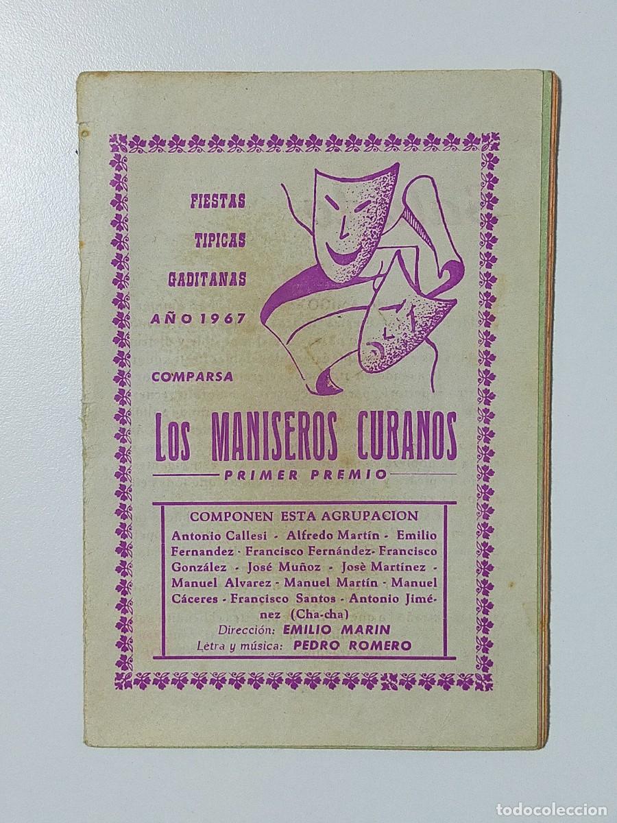 Cat&aacute;logos de m&uacute;sica: Carnaval C&aacute;diz 1967 Libreto Comparsa LOS MANISEROS CUBANOS Pedro Romero. Fiestas T&iacute;picas Gaditanas.