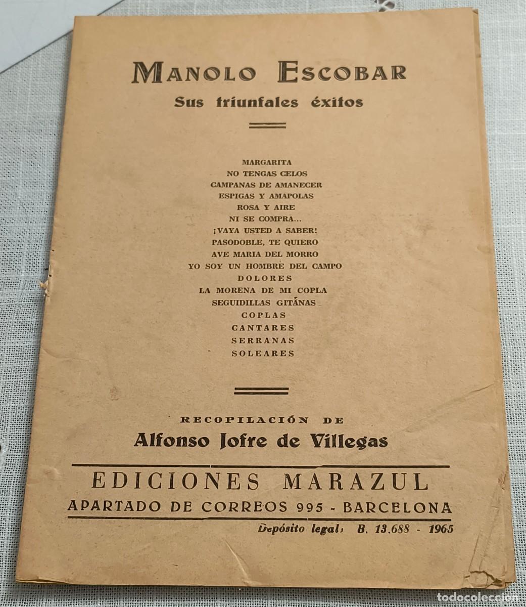 Cat&aacute;logos de m&uacute;sica: CANCIONERO | MANOLO ESCOBAR SUS TRIUNFALES &Eacute;XITOS - EDICIONES MARAZUL (1965)