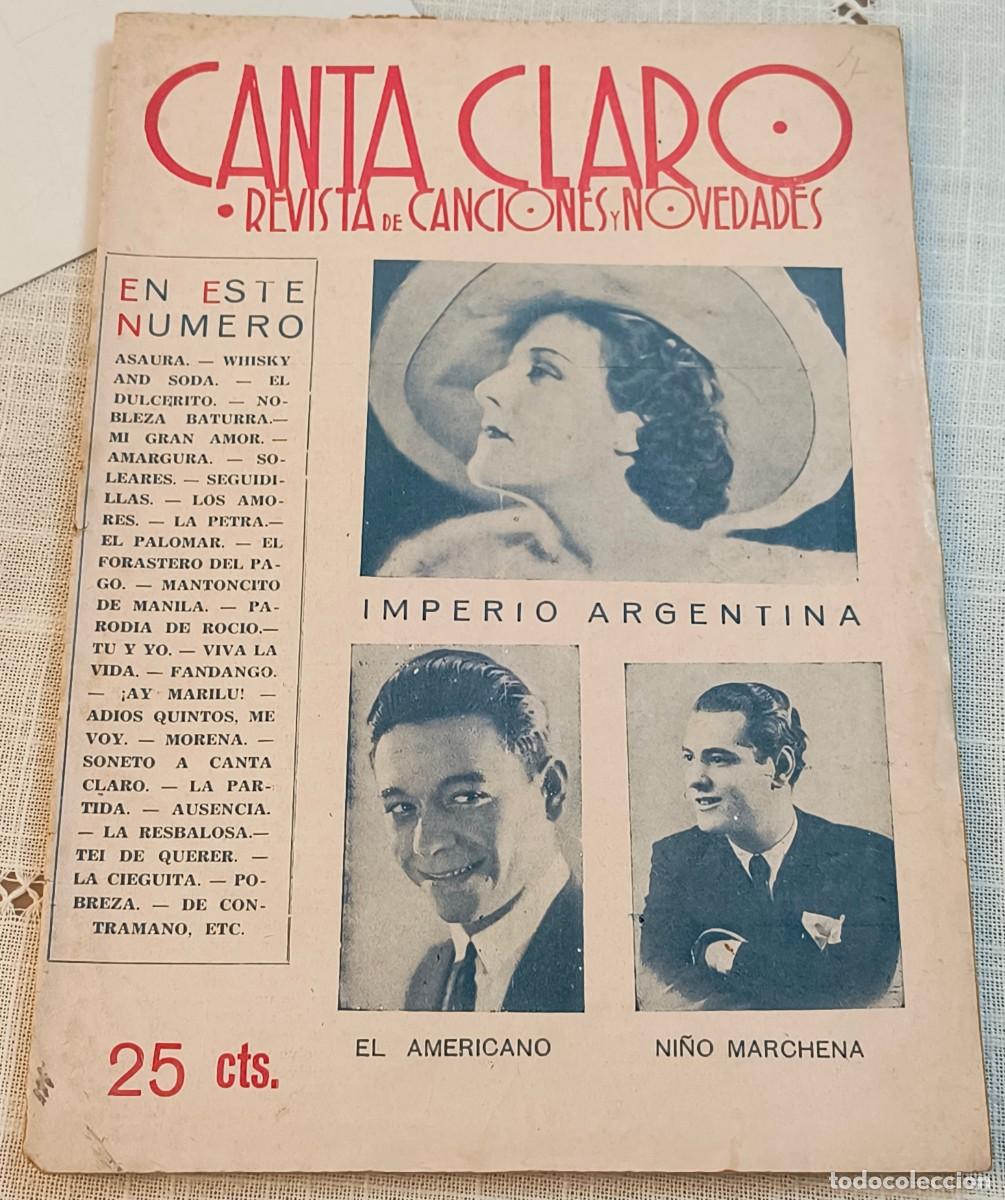 Cat&aacute;logos de m&uacute;sica: CANCIONERO | CANTA CLARO - EN PORTADA IMPERIO ARGENTINA - MAYO 1936
