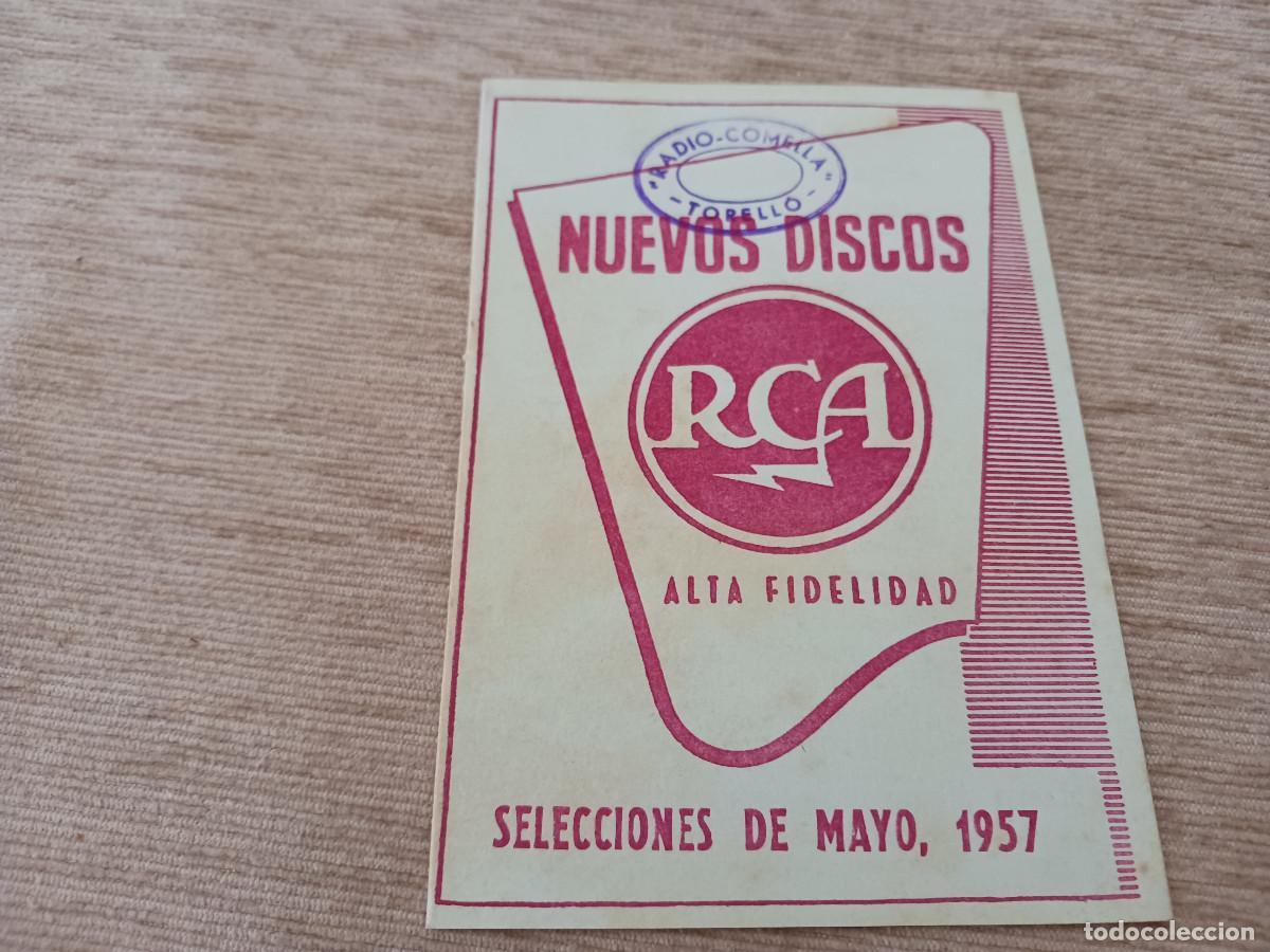 Cat&aacute;logos de m&uacute;sica: discos RCA, selecciones de mayo 1957, radio comella torello, trasera publicidad de tocadiscos