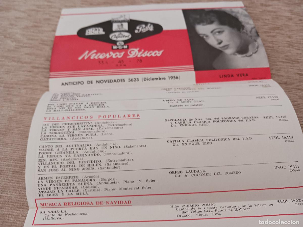 Cat&aacute;logos de m&uacute;sica: desplegable de novedades discograficas diciembre 1956, imagen de nathan milstein y linda vera