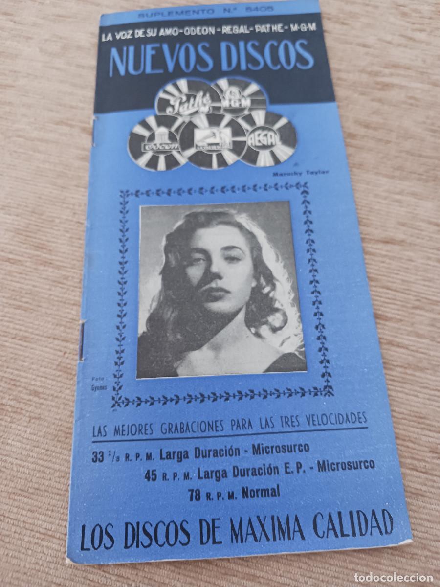 Cat&aacute;logos de m&uacute;sica: suplemento para los nuevos discos, imagen de maruchy taylor, precios incluidos, radio comella