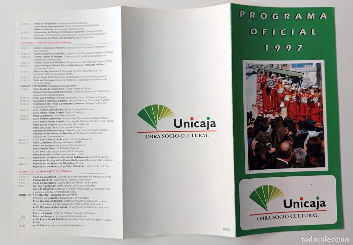 Cat&aacute;logos de m&uacute;sica: CARNAVAL DE C&Aacute;DIZ: PROGRAMA DE MANO A&Ntilde;O 1992 - Foto 2