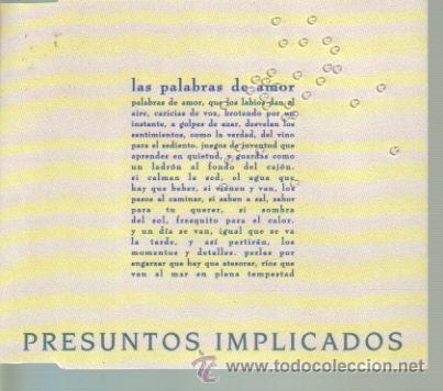 CD de M&uacute;sica: PRESUNTOS IMPLICADOS-LAS PALABRAS DE AMOR CDSINGLE 1994 PROMOCIONAL