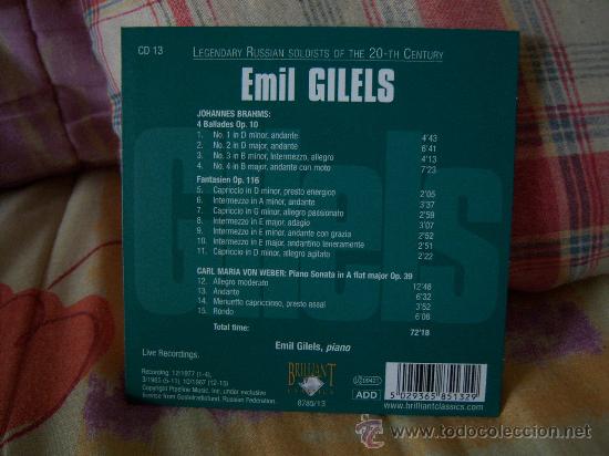 CDs de m&uacute;sica: GILELS PLAYS BRAHMS, VON WEBER - Foto 2