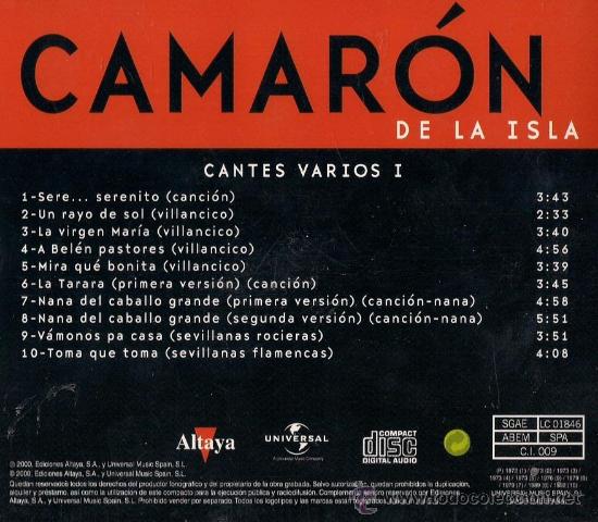 CDs de m&uacute;sica: CAMAR&Oacute;N - CANTES VARIOS I - Foto 2