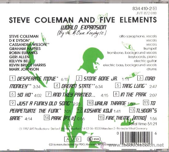 CDs de m&uacute;sica: Five Elementes - Steve Coleman	Gema	1987 - Foto 2