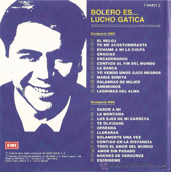 CDs de m&uacute;sica: Bolero es&hellip;DobleCD	Lucho Gatica	EMI	1990 - Foto 2