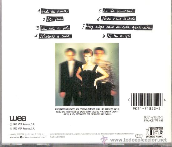 CDs de m&uacute;sica: De sol a sol	Presuntos Implicados   Wea	1990 - Foto 2