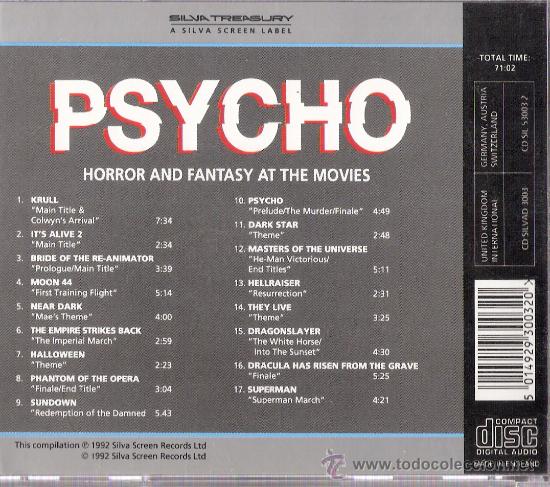 CDs de m&uacute;sica: PSICHO	BSO 	Silva Screen Label		1992 - Foto 2