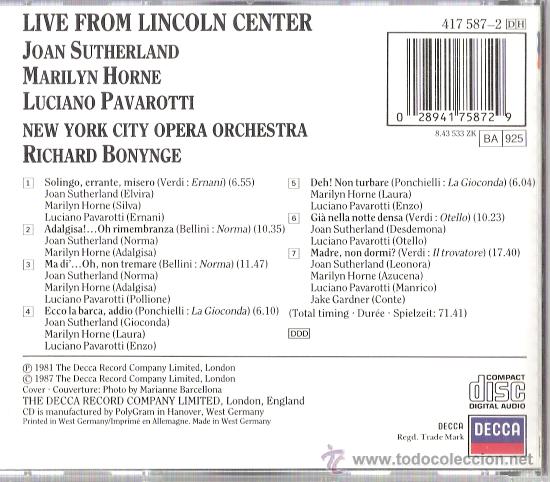 CDs de m&uacute;sica: Live from lincoln Center	DECCA	1987 - Foto 2