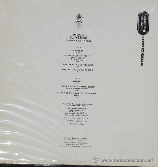 CDs de m&uacute;sica: el Mesias		H&auml;ndel, G. Friedrich	Sacra	Hispavox	1978 - Foto 2