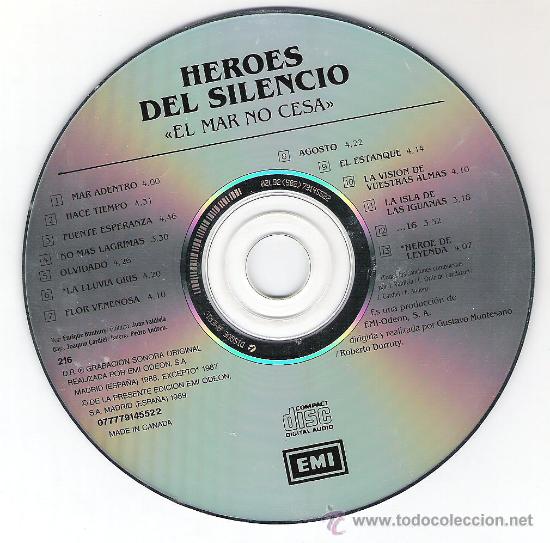 CDs de m&uacute;sica: HEROES DEL SILENCIO MAR NO CESA MADE IN CANADA REF LARGA - Foto 3