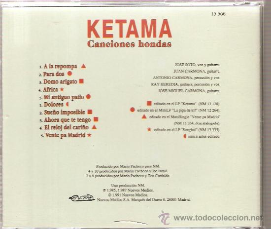 CDs de m&uacute;sica: CD KETAMA : CANCIONES HONDAS - Foto 2
