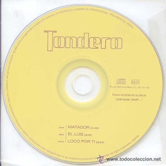 CDs de m&uacute;sica: TONDERO - MATADOR ( CD SINGLE ) - Foto 1