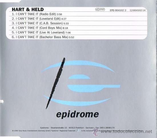 CDs de m&uacute;sica: Hart & Held - I Cant Take It CD, Maxi-Single - Foto 1