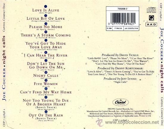 CDs de m&uacute;sica: Joe Cocker - Night Calls - Foto 2
