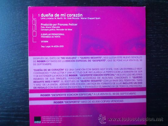 CDs de m&uacute;sica: ROSER - DUE&Ntilde;A DE MI CORAZON - CD SINGLE - PROMO - 2003 - WARNER - Foto 2