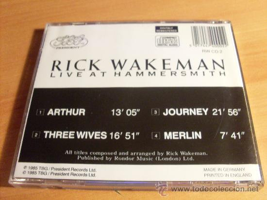 CDs de m&uacute;sica: RICK WAKEMAN (LIVE AT HAMMERSMITH ) CD 1986 (CDIB17) - Foto 3