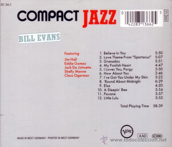 CDs de m&uacute;sica: BILL EVANS - COMPACT JAZZ - compact disc.mirar portes antes de comprar - Foto 2