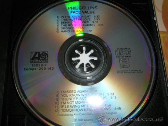 CDs de m&uacute;sica: CD-PHIL COLLINS-FACE VALUE-ATLANTIC-12 CANCIONES-. - Foto 4