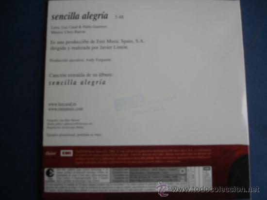 CDs de m&uacute;sica: LUZ   SENCILLA ALEGRIA  PROMO  CD-SINGLE - Foto 2