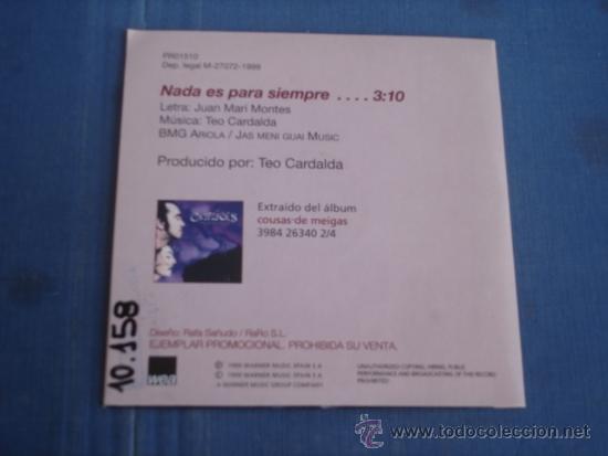 CDs de m&uacute;sica: COMPLICES  NADA ES PARA SIEMPRE PROMO CD SINGLE - Foto 2