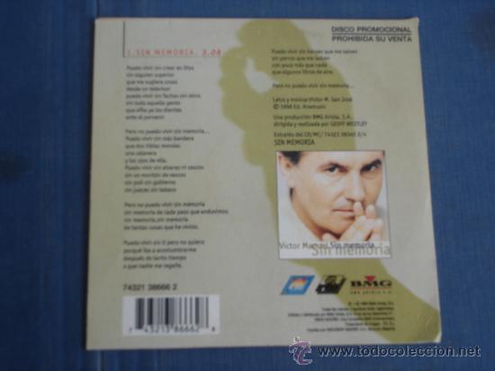 CDs de m&uacute;sica: VICTOR MANUEL   SIN MEMORIA  PROMO CD-SINGLE - Foto 2
