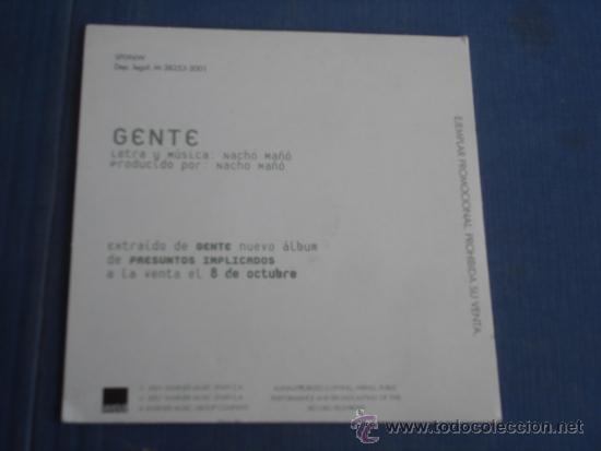 CDs de m&uacute;sica: PRESUNTOS IMPLICADOS  GENTE  PROMO CD-SINGLE - Foto 2