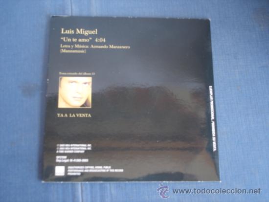 CDs de m&uacute;sica: LUIS MIGUEL   UN TE AMO  PROMO CD-SINGLE - Foto 2