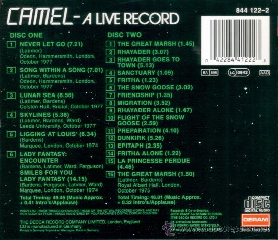 CDs de m&uacute;sica: CAMEL - A LIVE RECORD - 2 compact disc.mirar portes antes de comprar - Foto 2