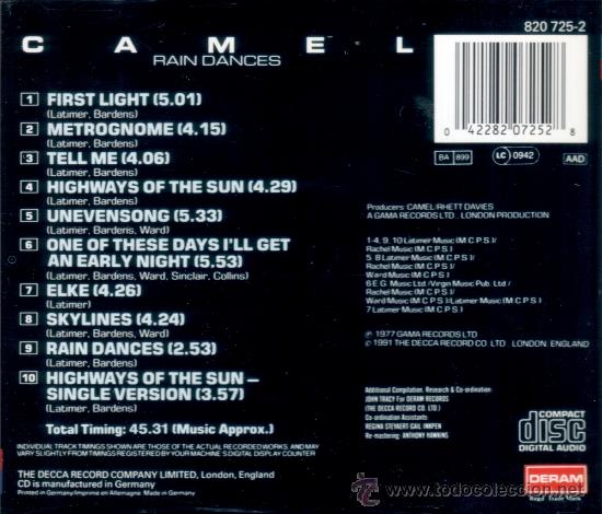CDs de m&uacute;sica: CAMEL - RAIN DANCES - compact disc.mirar portes antes de comprar - Foto 2