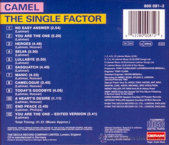 CDs de m&uacute;sica: CAMEL - THE SINGLE FACTOR - compact disc.mirar portes antes de comprar - Foto 2