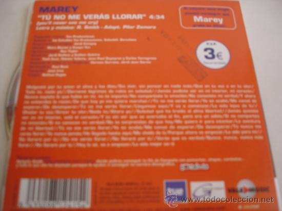 CDs de m&uacute;sica: MAREY   TU NO ME VERAS LLORAR  CD-SINGLE - Foto 2